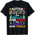 thumbnail image 1 of Autism Rocks Rolls Spins Flaps Awareness Womens Mens T-Shirt, 1 of 4