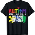 thumbnail image 1 of Autism Rocks Rolls Spins Flaps, Funny Autism Awareness Month T-Shirt, 1 of 4