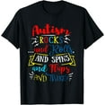 thumbnail image 1 of Autism Rocks and Rolls and Spins and Flaps and Twists Shirt T-Shirt, 1 of 3