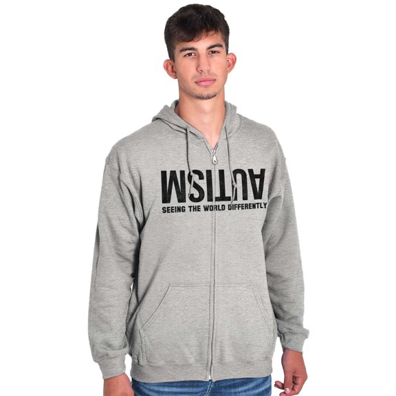 Autism Seeing the World Differently Unisex Fleece Graphic Zip Up Hoodie Brisco Brands 5X