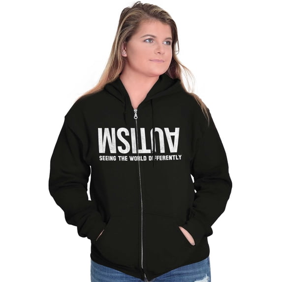 Autism Seeing the World Differently Zip Up Hoodie Men's Women's Brisco Brands L