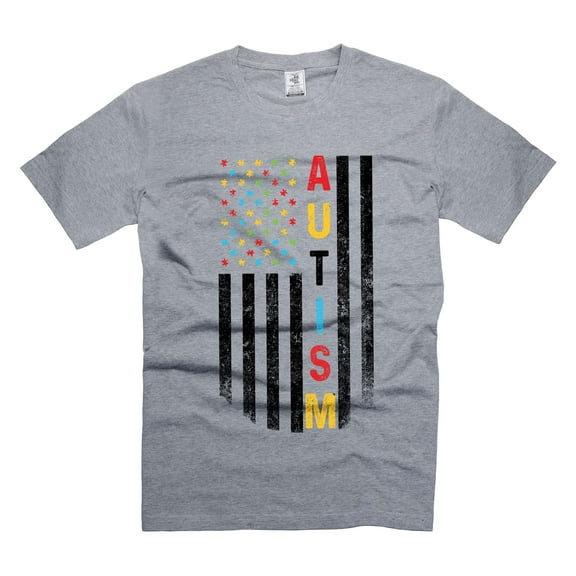 Autism Shirt Autism USA Flag Patriotic Tee Shirt Awareness Day Flag Shirt Awareness Tshirt (Large Grey)