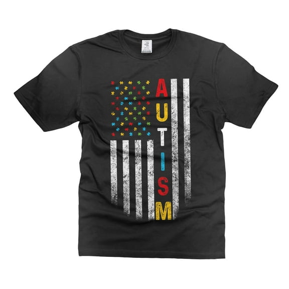 Autism Shirt Autism USA Flag Patriotic Tee Shirt Awareness Day Flag Shirt Awareness Tshirt (Small Black)