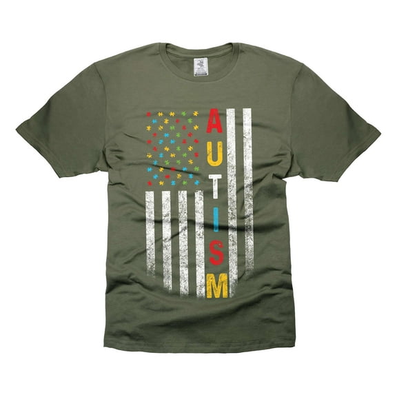 Autism Shirt Autism USA Flag Patriotic Tee Shirt Awareness Day Flag Shirt Awareness Tshirt (Small Military Green)