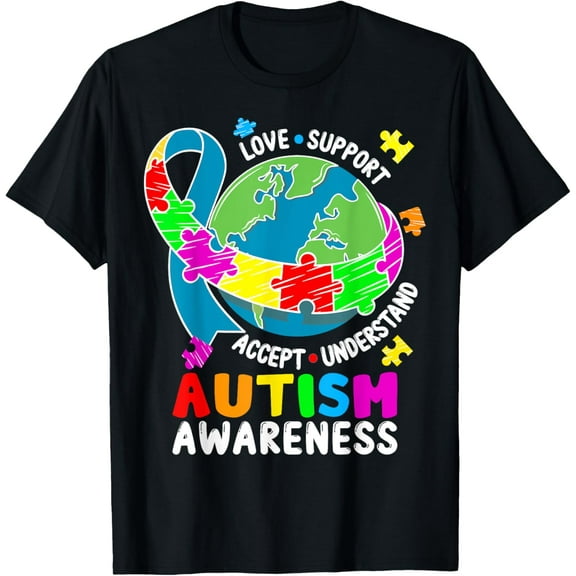 Autism Shirt Love Accept Support Autistic Autism Awareness T-Shirt men and women can wear,black,white,creative gift