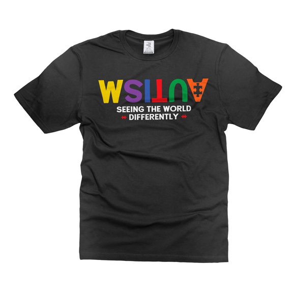 Autism Shirt Seeing The World Differently Tee Shirt Autism Puzzle Shirt Autism Inspirational Tee (Large Black)