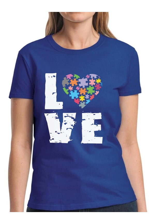 Autism Shirt for Women Love Puzzle Autism Awareness Ladies T-Shirt Graphic Tee