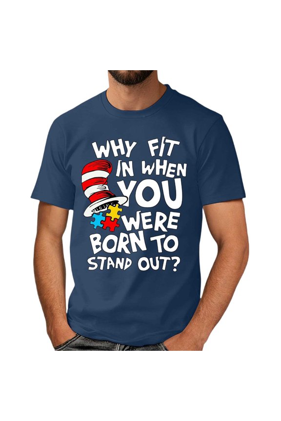 Autism Shirts for Men Autism Awareness T Shirts Autistic Puzzle Graphic Tees Inspirational Tops(Navy,S)