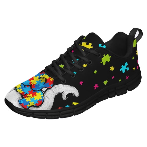 Autism Shoes Women Men Running Sneakers Autism Awareness Puzzle Print Tennis Walking Shoes Black Size 11.5