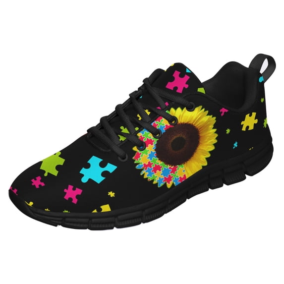 Autism Shoes Women Men Running Sneakers Autism Awareness Puzzle Print Tennis Walking Shoes Black Size 11
