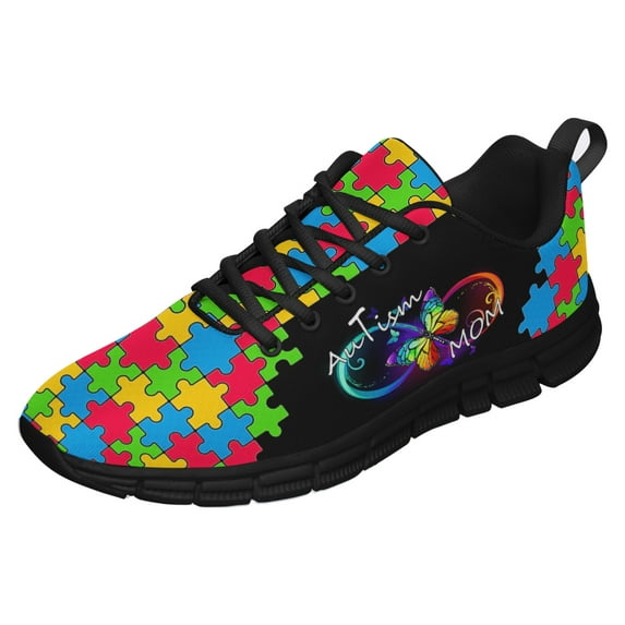 Autism Shoes Women Men Running Sneakers Autism Awareness Puzzle Print Tennis Walking Shoes Black Size 4.5