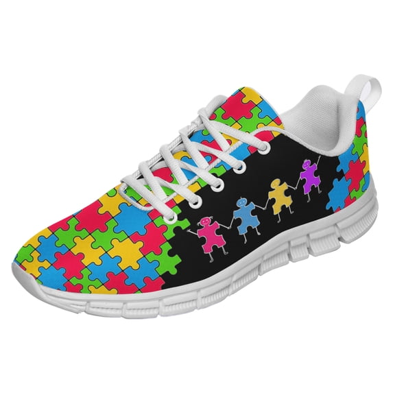 Autism Shoes Women Men Running Sneakers Autism Awareness Puzzle Print Tennis Walking Shoes White Size 11.5