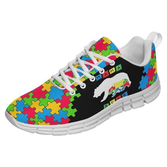 Autism Shoes Women Men Running Sneakers Autism Awareness Puzzle Print Tennis Walking Shoes White Size 11
