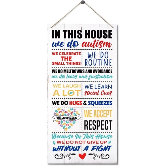 Autism Sign, In This House We Do Autism, Hanging Metal Sign Home Decorative, Printed Metal Wall Art Signs, Rustic Autistic Awareness Signs, Autistic Classroom Wall Decor 12" x 8"