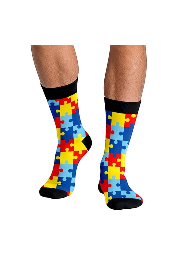Autism Socks for Women Men Colorful Graphic Socks Adult Autistic Puzzle Stuffs Autism Awareness Month Gifts Women's Fashion Men's Novelty Socks #02 Blue, One Size