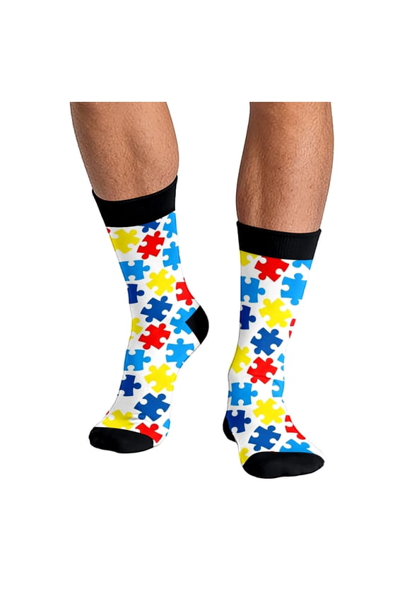 Autism Socks for Women Men Colorful Graphic Socks Adult Autistic Puzzle Stuffs Autism Awareness Month Gifts Women's Fashion Men's Novelty Socks #02 White2, One Size