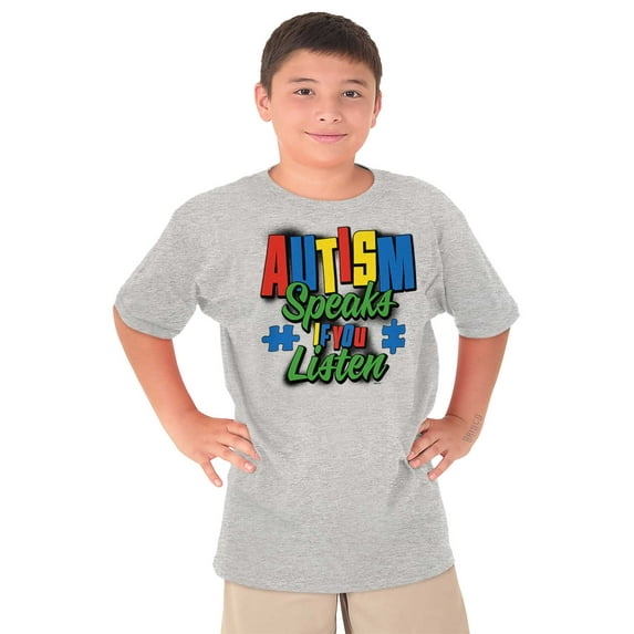 Autism Speaks If You Listen Awareness Crewneck T Shirts Boy Girl Teen Brisco Brands L