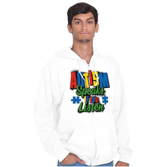 Autism Speaks If You Listen Awareness Unisex Fleece Graphic Zip Up Hoodie Brisco Brands 5X