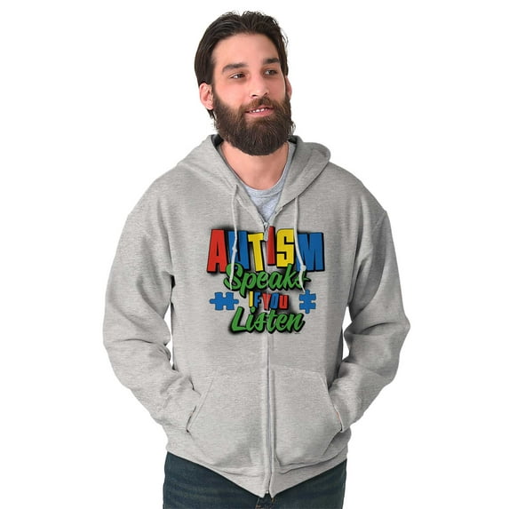 Autism Speaks If You Listen Awareness Zip Up Hoodie Men's Women's Brisco Brands L