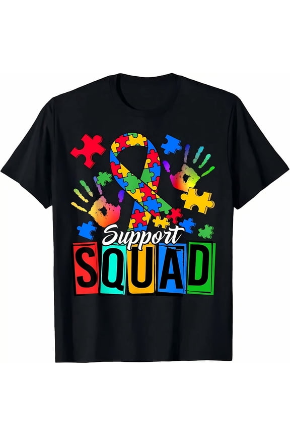 Autism Support Squad T-Shirt Puzzle Ribbon Print For Advocacy Groups