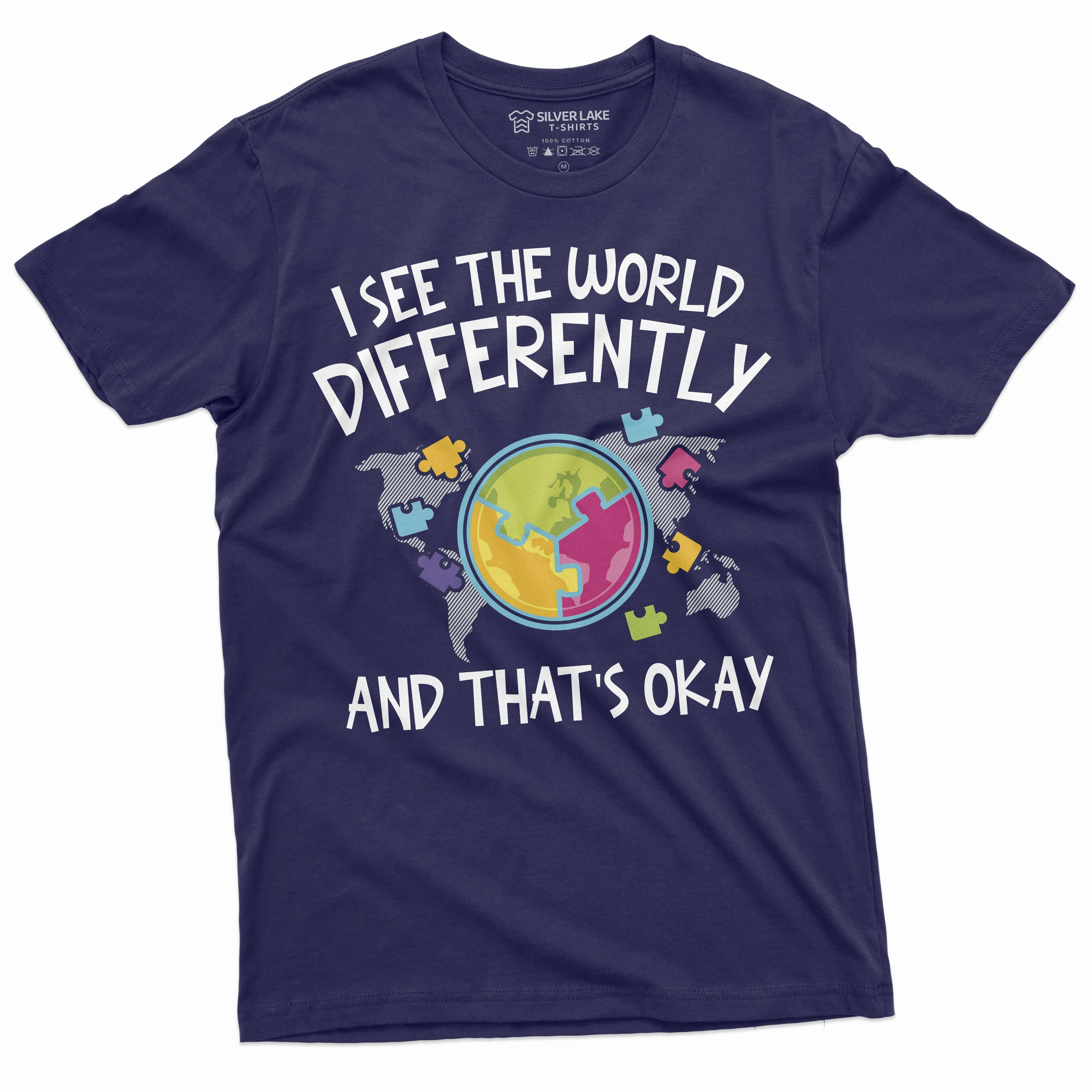 Autism T-shirt Autism Awareness day Seeing the world differently Tee Shirt Autistic Autism shirts (3X-Large Navy Blue)