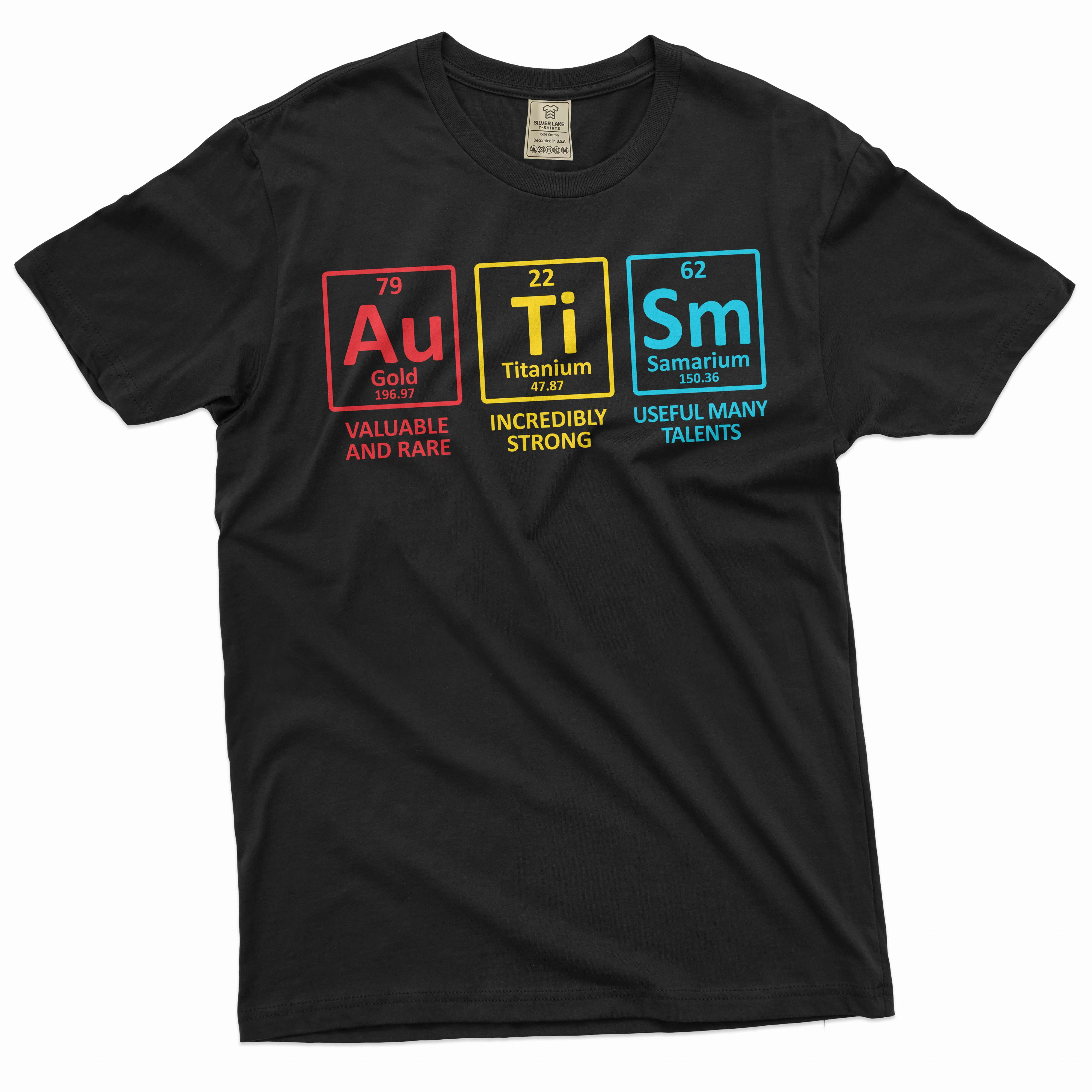 Autism T-shirt Autism awareness month periodic table creative novelty shirt (3X-Large Black)