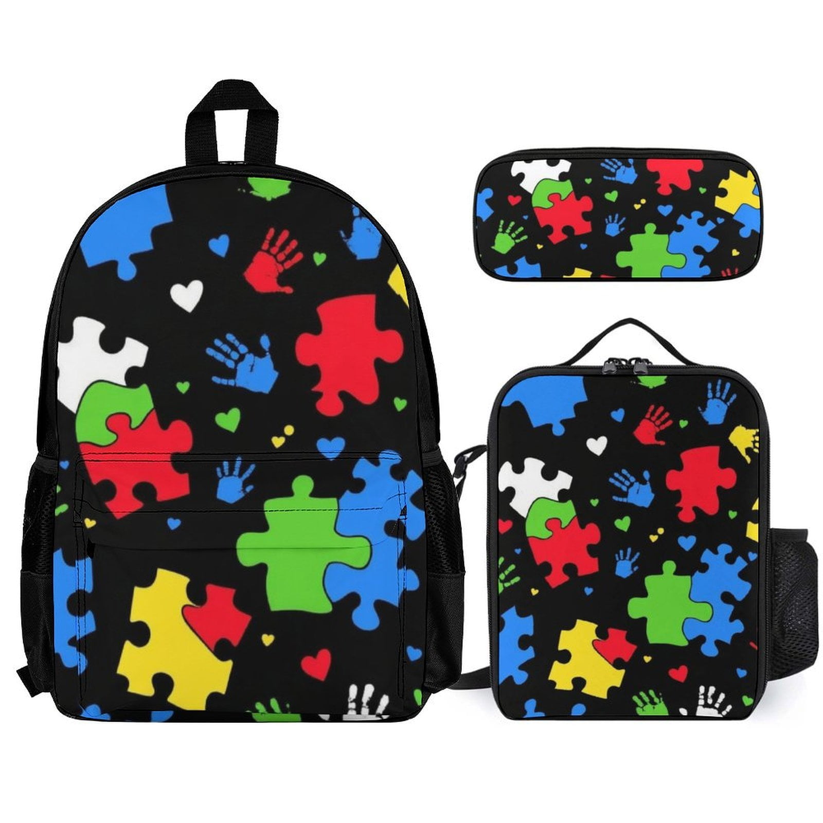 Autism Theme PUZZLE Heart Pattern 3PCS Backpack Backpack with Lunch Box ...