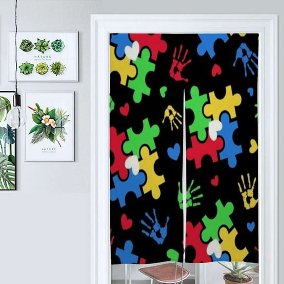 Autism Theme PUZZLE Heart Pattern Door Curtain Nordic Living Room DoorCurtain Porch Partition Curtain Kitchen Rative Half Curtain