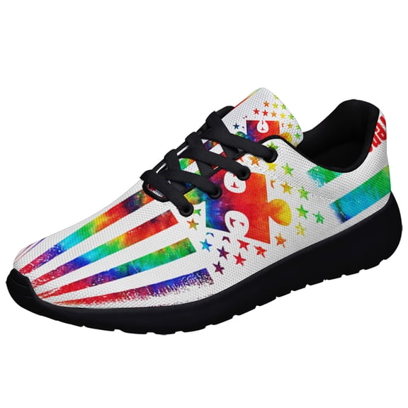 Autism Tie Dye Shoes Sneakers for Women Men Black Size 10