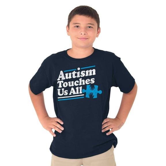 Autism Touches Us All Puzzle Piece Crewneck T Shirts Boy Girl Teen Brisco Brands XS