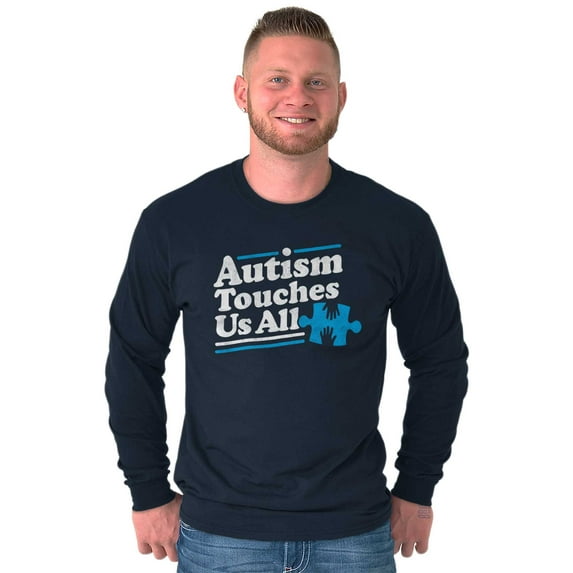 Autism Touches Us All Puzzle Piece Long Sleeve TShirt Men Women Brisco Brands S