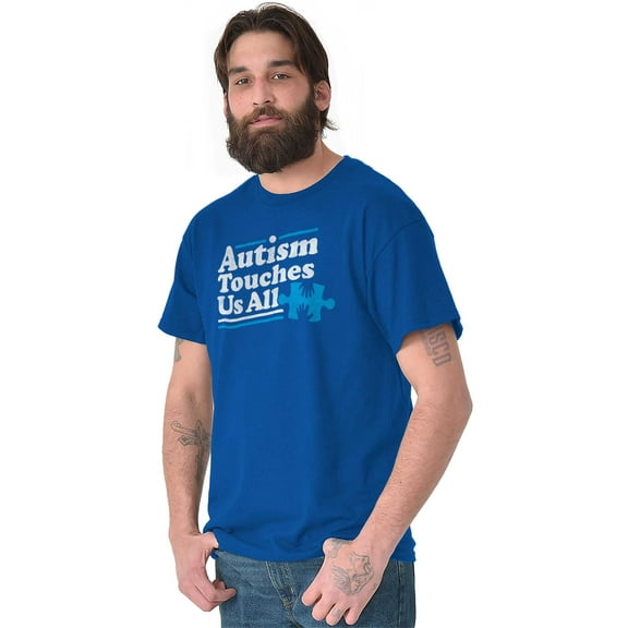 Autism Touches Us All Puzzle Piece Men's Graphic T Shirt Tees Brisco Brands L