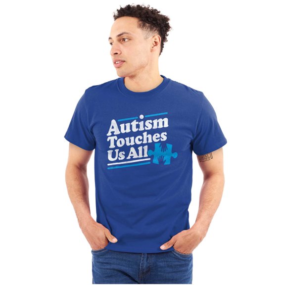 Autism Touches Us All Puzzle Piece Plus Size Crewneck Graphic Tee Shirt Brisco Brands 5X