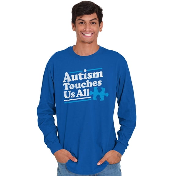 Autism Touches Us All Puzzle Piece Plus Size Long Sleeve Graphic Tee Shirt Brisco Brands 2X
