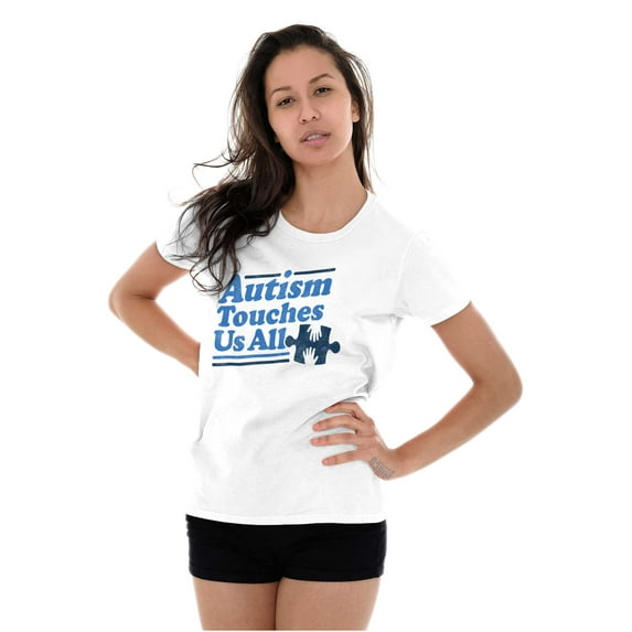 Autism Touches Us All Puzzle Piece Womens Slim Fit Graphic Tee Brisco Brands M