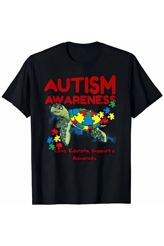 Autism Turtle Awareness T-Shirt Puzzle Shell Print For Advocates