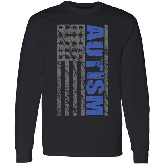 Autism USA Flag Autism Awareness Gifts S M L XL 2XL Men Long Sleeve T-Shirt Graphic Tee