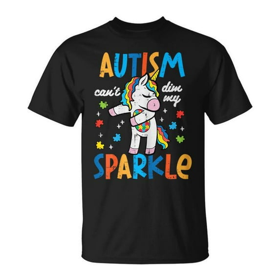Autism Unicorn Floss Can’t Dim My Sparkle Awareness Girls Kid T-Shirt, Colorful Puzzle Piece Graphic Tee, Inspirational Neurodiversity Support Shirt for Kids and Autism Awareness