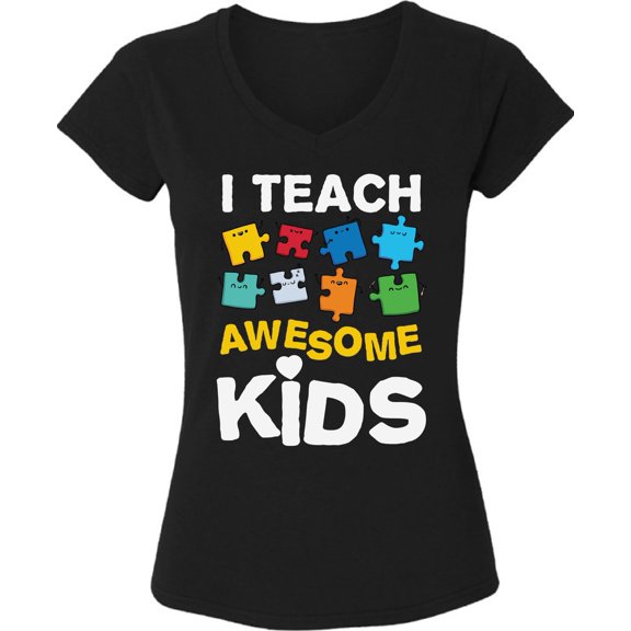 Autism V-Neck Shirt for Women - Ladies Tops Puzzle Love S M L XL 2XL Graphic Tee