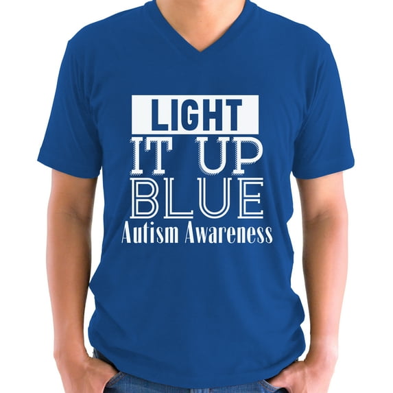 Autism V-neck Shirt for Men Puzzle White Awareness Light It Up Blue Mens S M L XL 2XL Graphic Tee