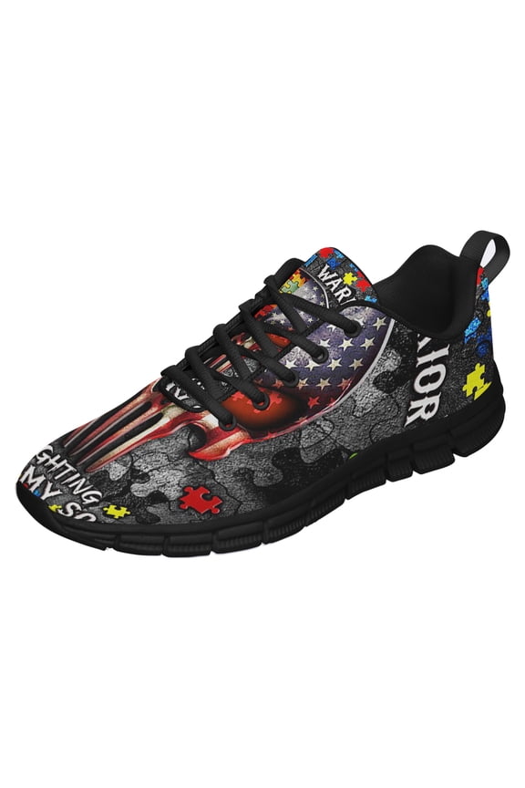 Autism Warrior Fighting For My Son Shoes for Men Women Running Shoes Lightweight Walking Sneakers Mesh Athletic Sport Shoes Black Size 3.5
