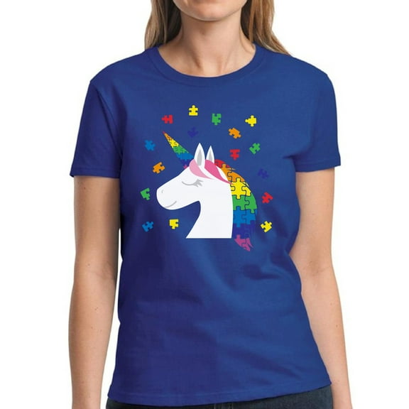 Autism Women T-Shirt Autism Unicorn Color Puzzle S M L XL 2XL 3XL Awareness Graphic Tee