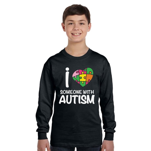Autism Youth Long Sleeve Love Someone With Autism Awareness - XS S M L XL - Graphic Tee for Boys Girls