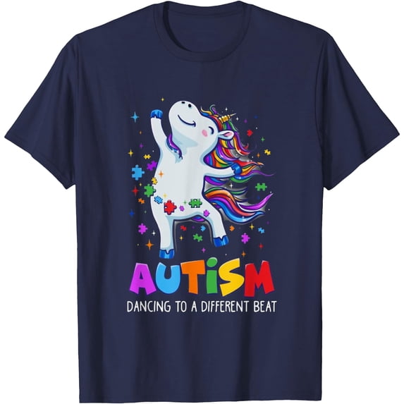 Autism awareness Dabbing unicorn puzzle piece Unisex T-Shirt for Men Women Kids Toddler,Navy Color,Size 3XL