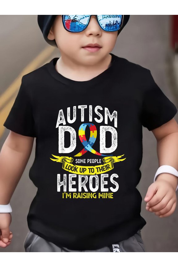 Autism dad Some People Look up to Their Heroes Autism Kids T-Shirt Kids Graphic Tee Soft Cotton Short Sleeve Casual Shirt