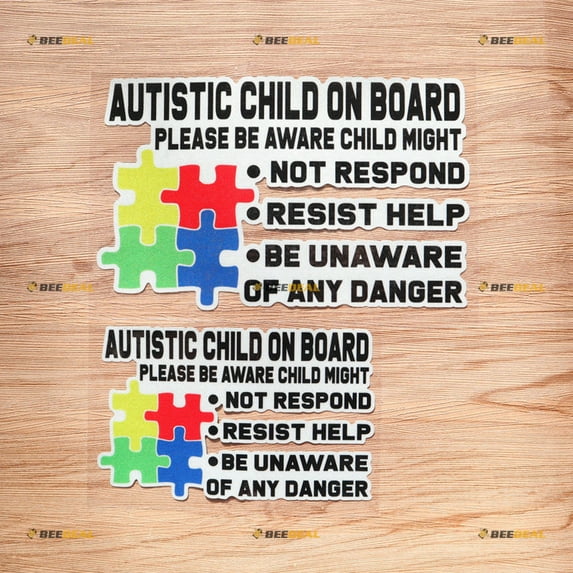 Autistic Child On Board Please Be Aware Autism Car Truck Bumper Sticker Decal Vinyl - 2 Pack Reflective, 6 Inches, 8 Inches
