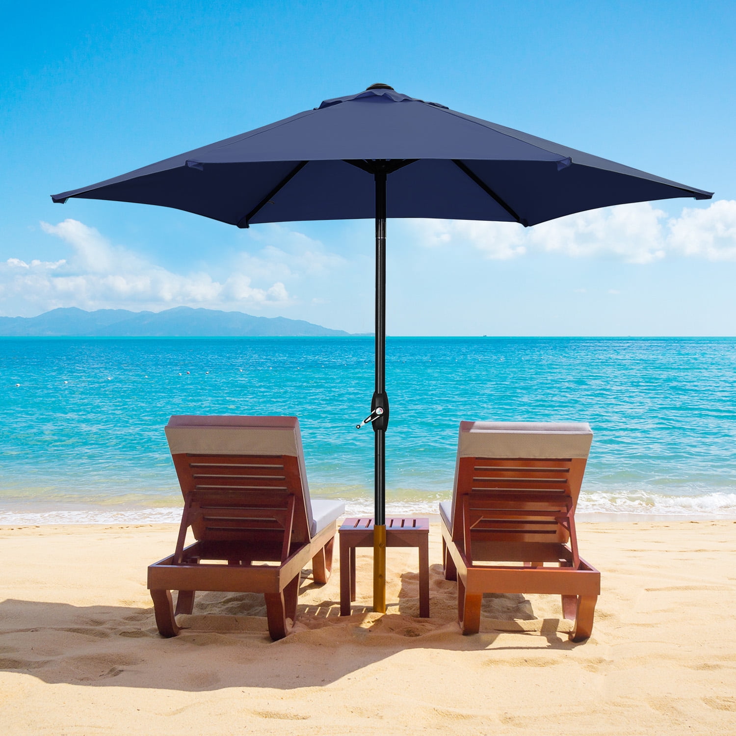 Autlaycil 9' Patio Umbrella with Tilt and Crank, Adjustable Outdoor Market Umbrellas, 6 Sturdy Ribs UV Protection Water Resistance for Garden, Deck, Backyard, Pool (Dark Blue)