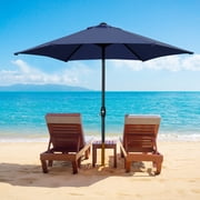 Autlaycil 9 Patio Umbrella with Tilt and Crank, Adjustable Outdoor Market Umbrellas, 6 Sturdy Ribs UV Protection Water Resistance for Garden, Deck, Backyard, Pool Dark Blue