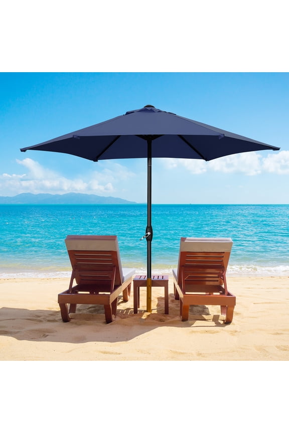 9' Patio Umbrella with Tilt and Crank, Adjustable Outdoor Market Umbrellas, 6 Sturdy Ribs UV Protection Water Resistance for Garden, Deck, Backyard, Pool (Dark Blue)