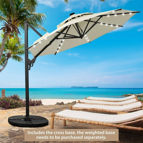 Autlaycil 10' Patio Cantilever Umbrella with Solar Lights, 5 Years Fade Resistance, Aluminum Offset Umbrella with 360-degree Rotation, Beige